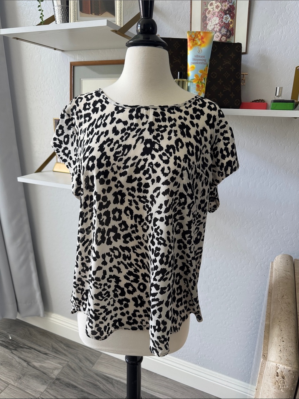 Women's Black and White Leopard Print Blouse Like New